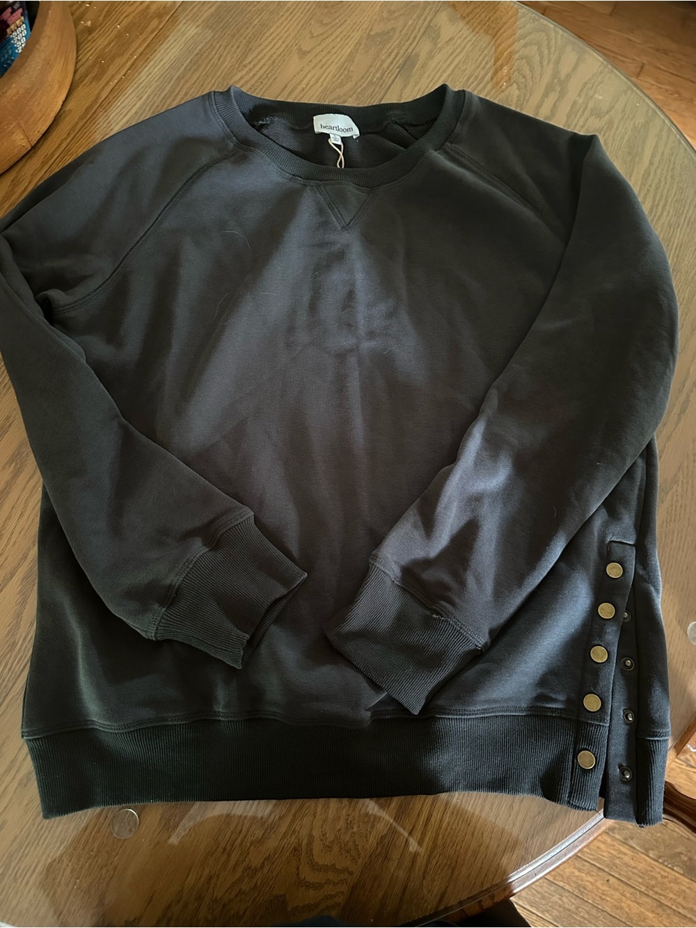 Heartloom Women’s Black Crewneck Sweater with Side Snap Buttons